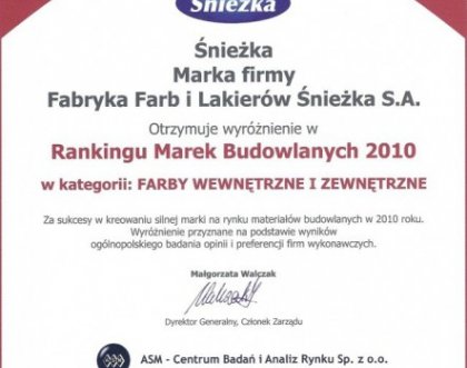 «Снежка» отмечена в рейтинге «Строительная марка 2010 года»