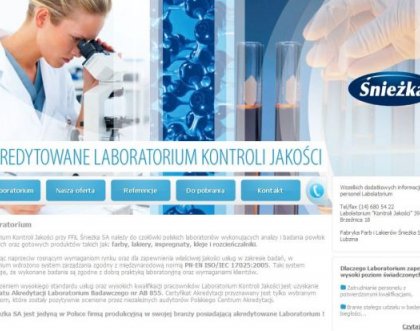 Веб-сайт Лаборатории контроля качества при АО Лакокрасочном заводе "Śnieżka" 